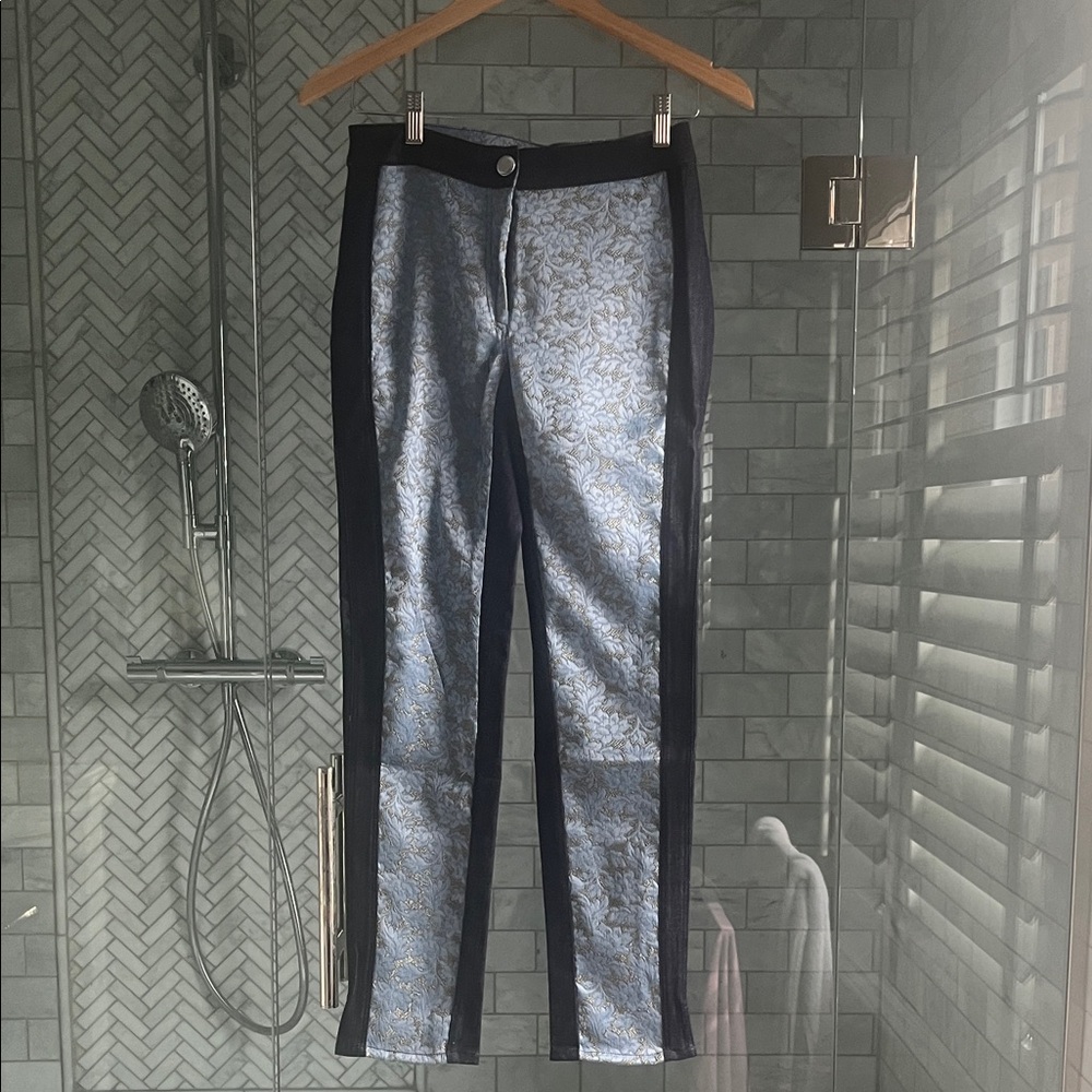 Save The Queen pants with Pale Blue and Gold Brocade Trim